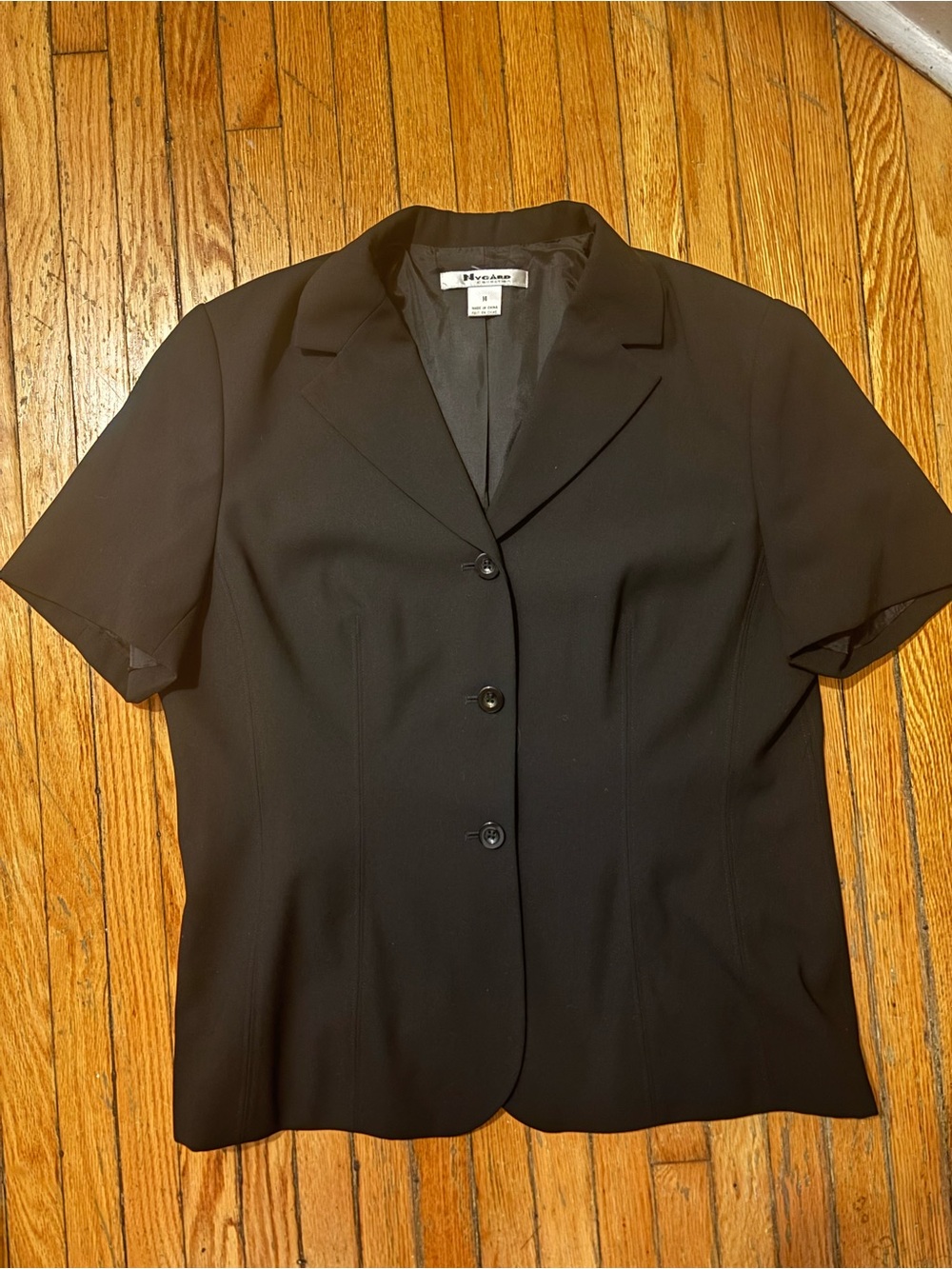 Black Short-Sleeve Button-Front Blazer Shirt